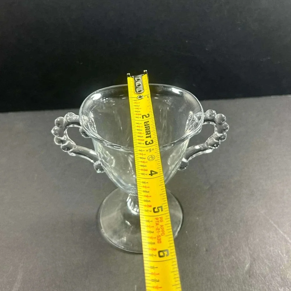 Sugar Bowl Clear Booped Handle Pedestal‎ Glass Vintage 5in